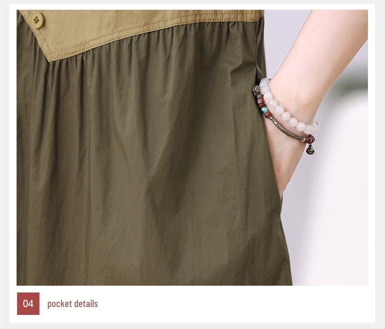 Mom's Summer 2025 Color Block Two-Piece Look Cotton Loose Mid-Length Dress