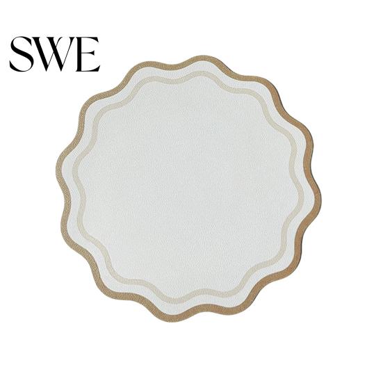 Faux Leather Table Mat Scalloped Placemat Heat-Resistant Non-slip Heat Insulation Quick-drying Place Waterproof Dining Protection Decoration