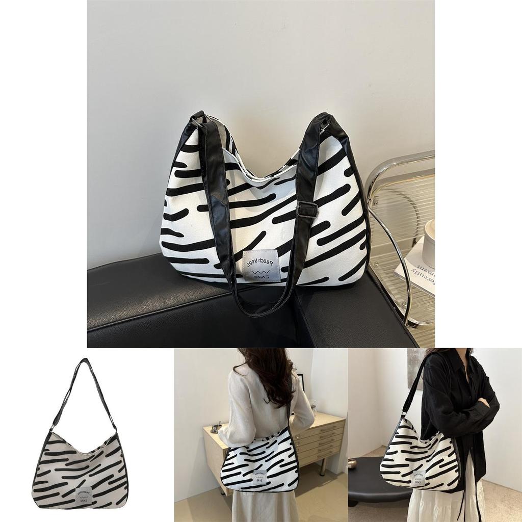 Stylish White Canvas Tote Bag For Women 2024 Featuring Trendy Stripes And Spacious Design