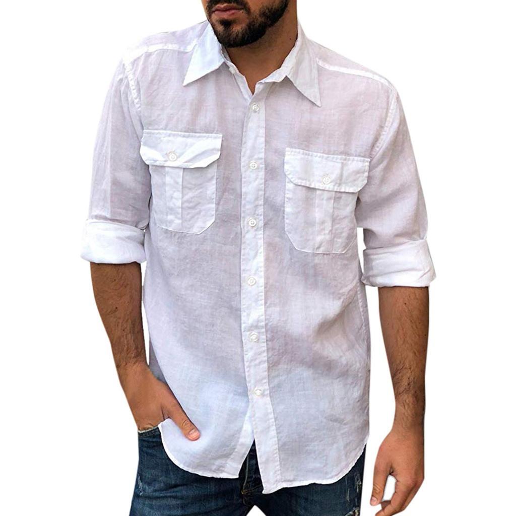 Men Spring Summer Casual Slim Printed Long Sleeve Beach Shirts Top Blouse