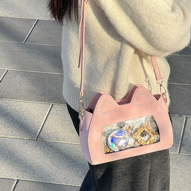 SCIONE New Cat Ear Soft Cute Shoulder Bag Fashion Cartoon Crossbody Bag Personality Transparent Splicing Joker Crossbody Bag
