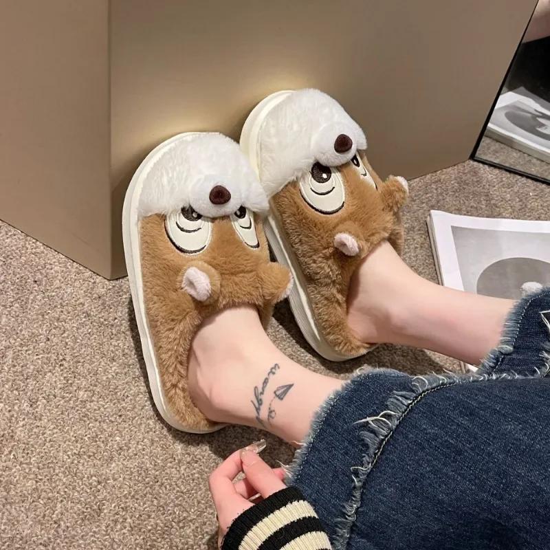 Women's Slippers Winter 2025 Cartoon Squirrel Cotton Slippers Home Student Fashion Warm Cartoon Cotton Slippers Chanclas Mujer
