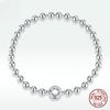 New S925 Sterling Silver Ball Bead Bracelet for Men and Women, European and American Simple Style Platinum-plated Hand Jewelry