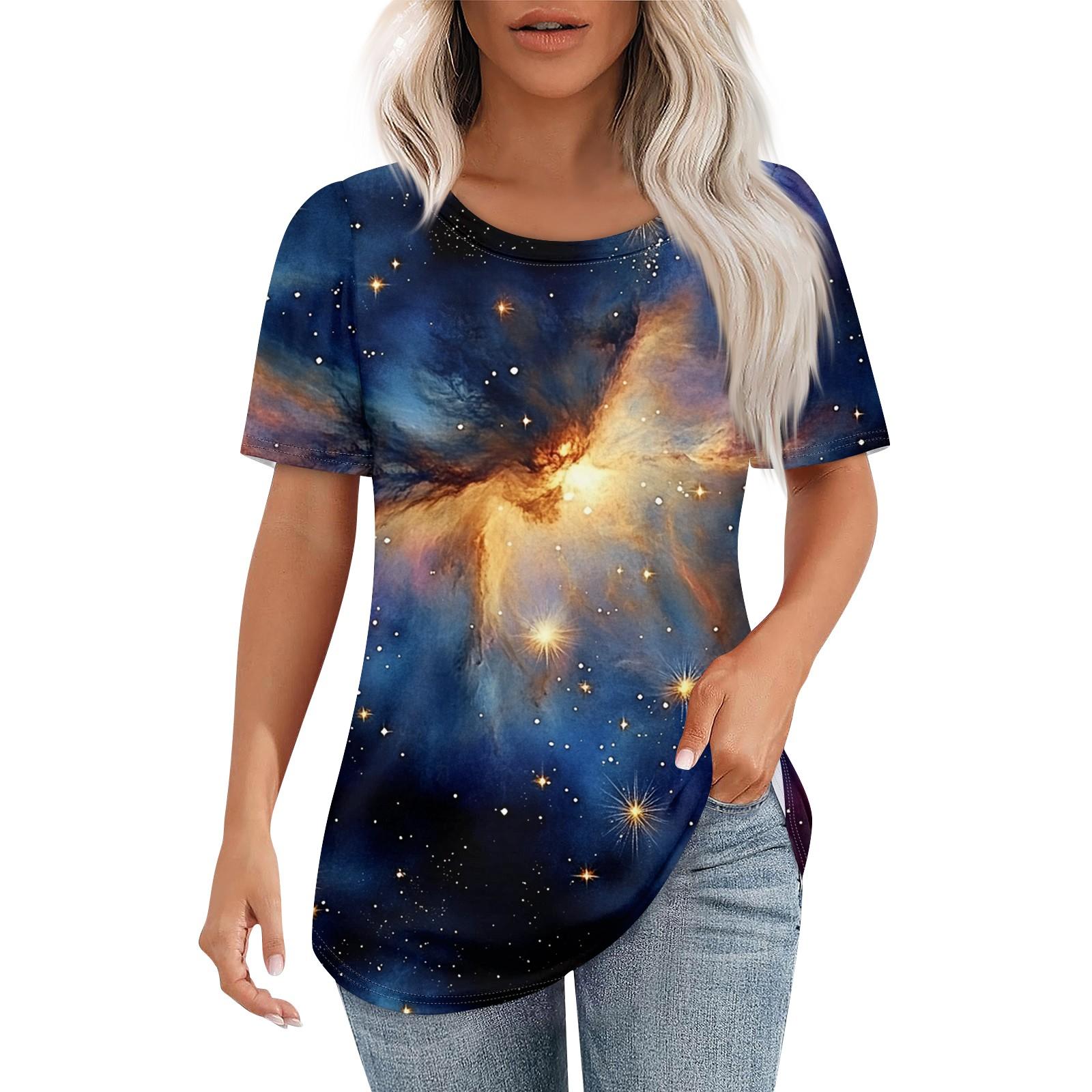 

Women s Sky Printed Fashion Casual Round Neck Short Sleeve T-shirt Top M