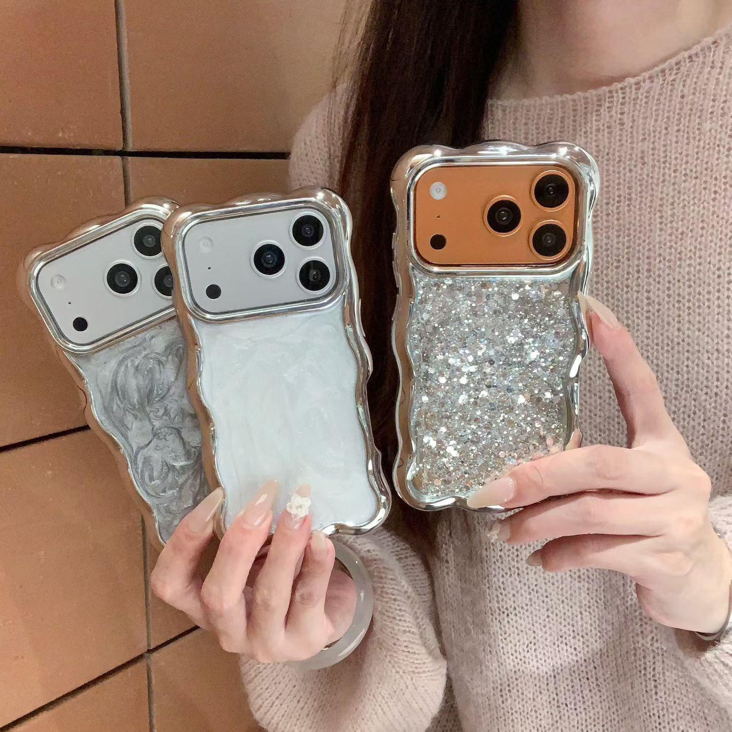 Electroplated Wave Glitter Sequin Case for iPhone 14/15/16/17 Pro Max iPhone 15 Pro Max