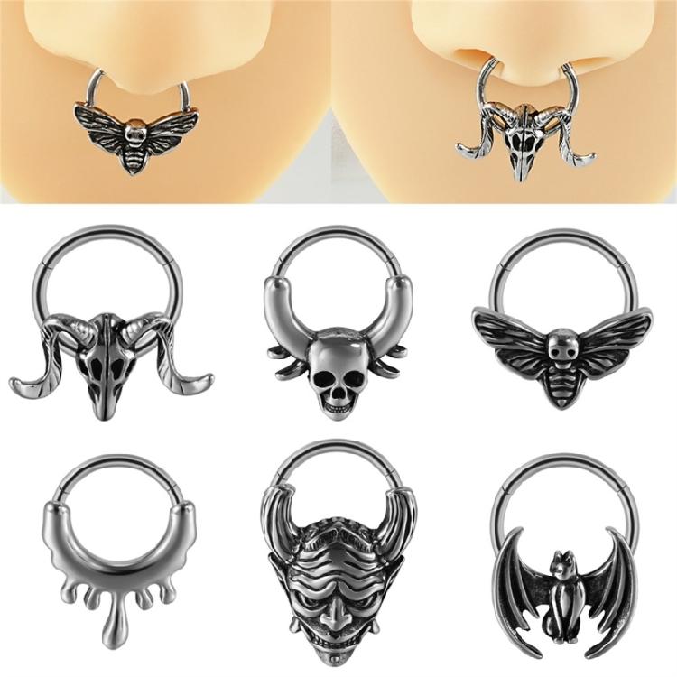 Set of 2 Septum Rings Hoop with Animal Theme Nose and Ear Piercing Jewelry Eye Catching Nose Rings Body Accessories