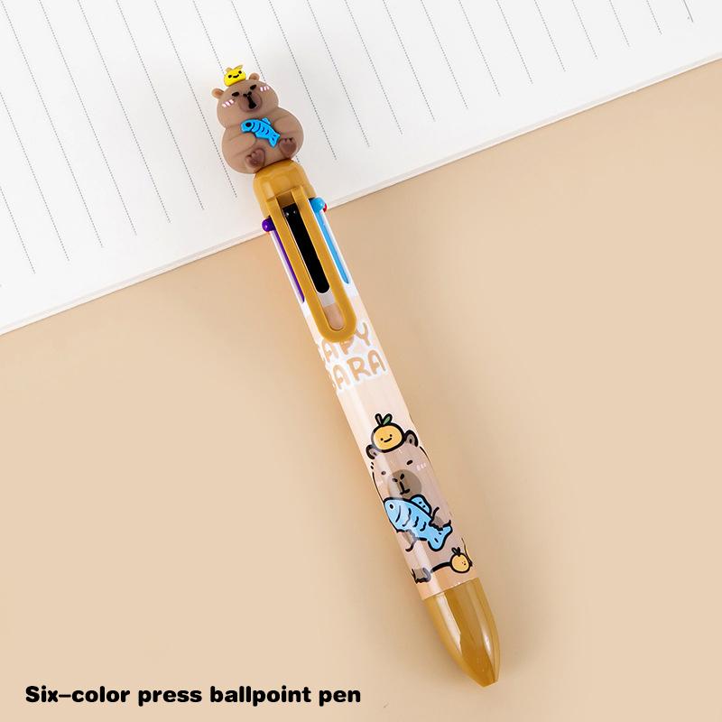 Cartoon Capybara 6-Color Ballpoint Pen Cute Multicolored Gel Pen Durable Pressing Pens School Office Supplies Student Stationery