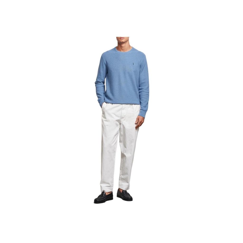 Polo Ralph Lauren Sweter dzianinowy z długim rękawem i haftowanym logo kucyka z okrągłym dekoltem Męski sweter Niebieski MNPOSWE16820285-400