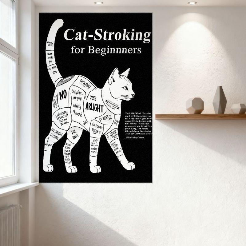 Cat-Stroking for Beginners Black White Graphic Metal Tin Sign, Cat Health Center Vintage Wall Decor for Man Cave Bar Cafe Home A