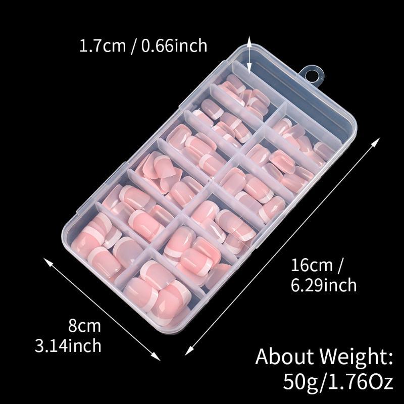 120Pcs/Box Nude Pink Glossy Short Square White French Tip Press On Nails 12 Sizes Full Cover Reusable Fake Nails