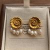 New thread tassel pearl stud earrings niche design French literary temperament earrings versatile fashion shell earrings