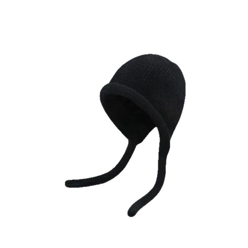 Japanese Retro Curly Wool Knitted Hat for Women In Autumn and Winter Big Head Circumference Showing Face Small and Versatile Warm Ear Protection Hat