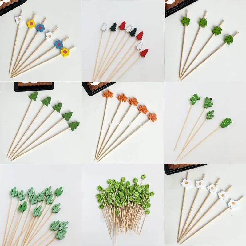 100Pcs/bag 12cm Bamboo Pick Buffet Cupcake Disposable Fruit Fork Party Dessert Salad Stick Cocktail Skewer for Party Decor