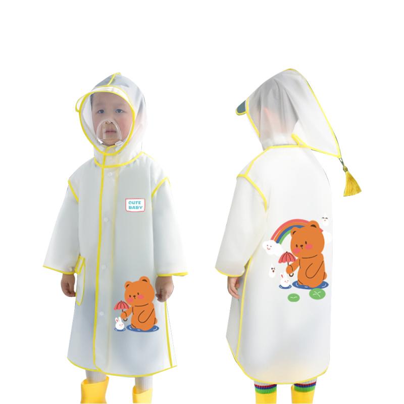 Kinder Regenmantel Niedlicher Cartoon-Druck Poncho Mit Abnehmbarer Wasserdichter Schutzmaske Für Jungen Mädchen