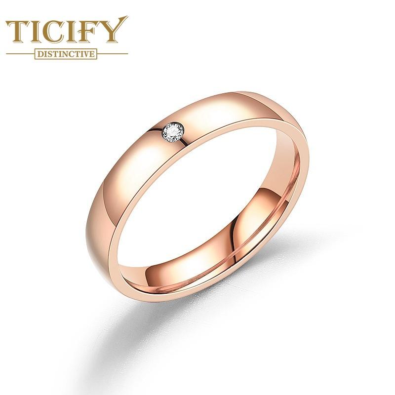 

Невыцветающее кольцо из нержавеющей стали с инкрустацией бриллиантом из титановой стали, парное кольцо из нержавеющей стали с легкой поверхностью 13 розового золота