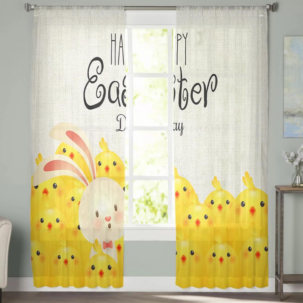 Tende Trasparenti in Chiffon con Texture di Pollo Pasquale per Soggiorno Decorazione Casa Finestra Voile Tulle Tendaggi