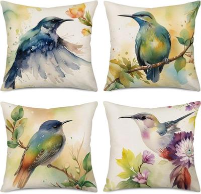Chinese Style Watercolor Birds Printing Pillow Case Ink Painting Bluebird Kingfisher Patio Outdoor Decorative Cushion Cover