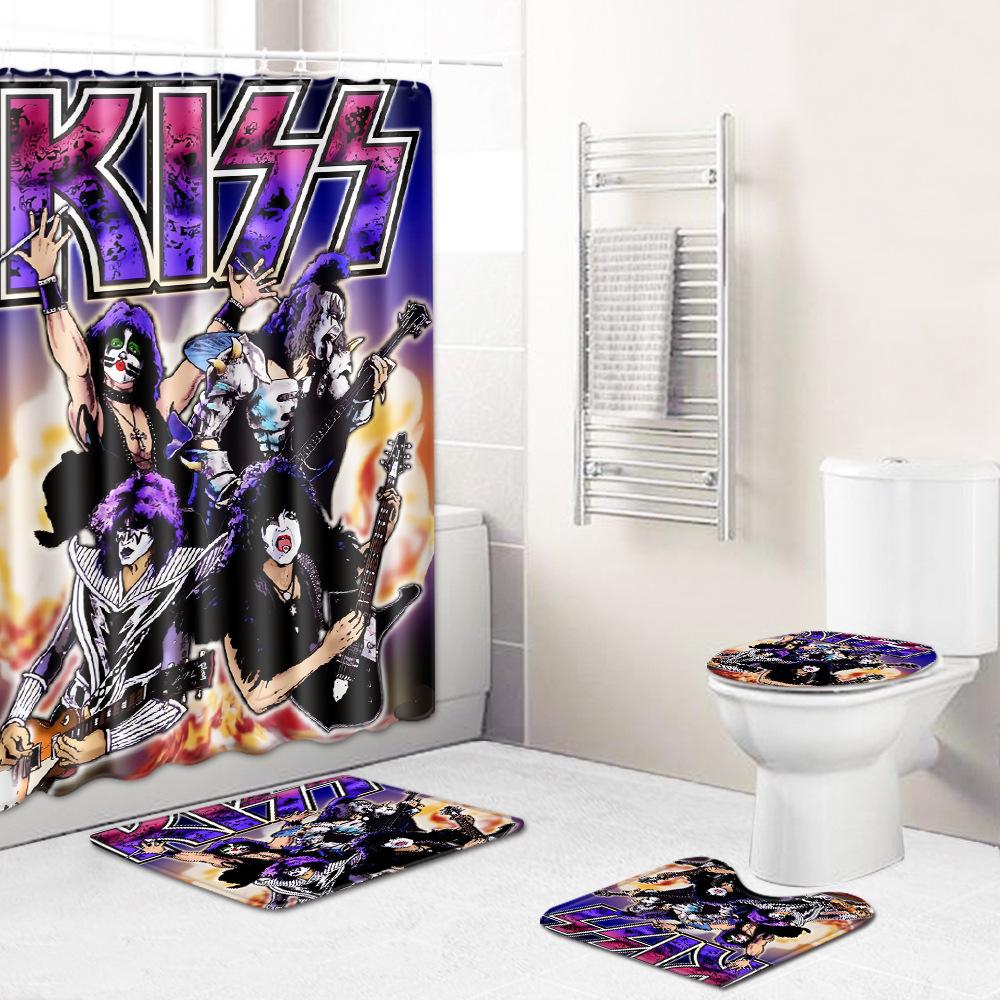 

African American Women S Bathroom Four-Piece Combination Set Household Door Mat Absorbent Non-Slip Floor Mat Carpet 180 * 180 shower curtain + 45 * 75