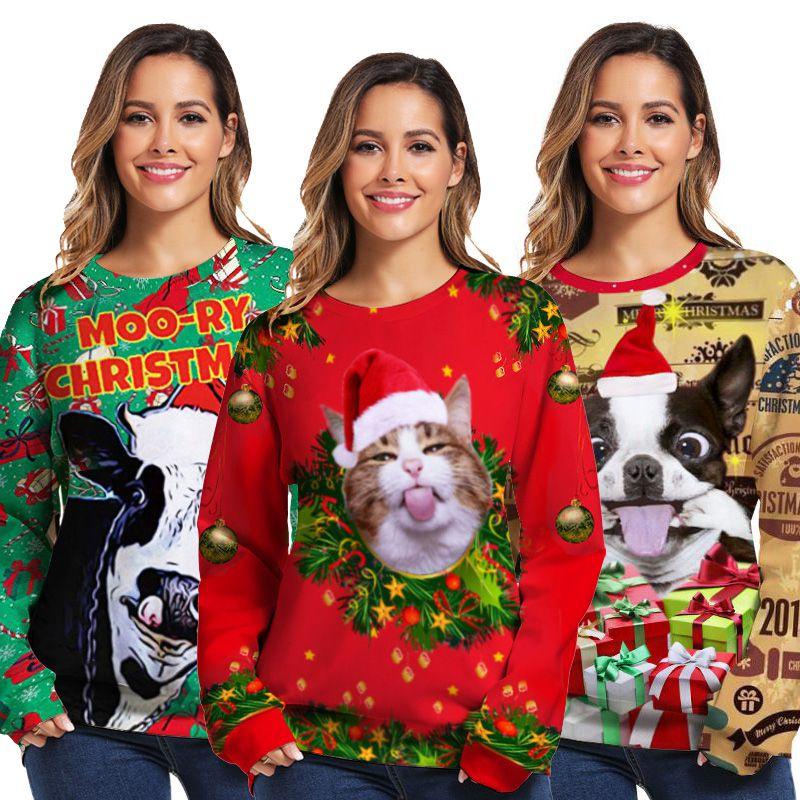 Luxuriously Soft Women Christmas Sweater Santa Claus Cat Dog Xmas Jumper Top