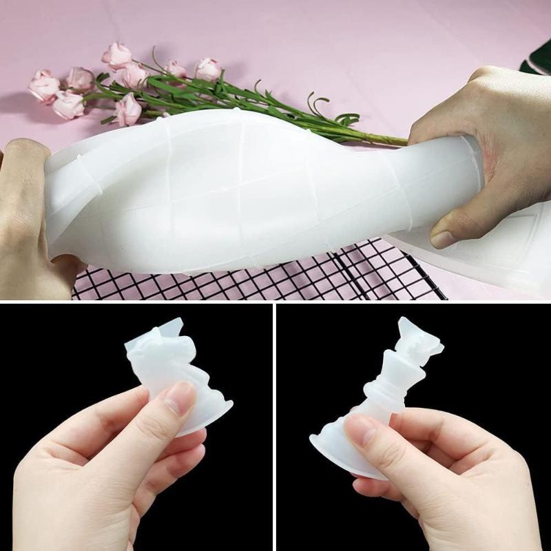 תבנית סט שחמט משרף עם לוח שחמט תבניות שרף סיליקון תבנית שרף שחמט תלת-ממדית ליצירה עצמית מתנה ליום הולדת