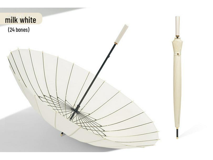 24-Rib Wind-Resistant Umbrella: Large Solid Color, Long Handle, Custom Logo for High-End Business Use