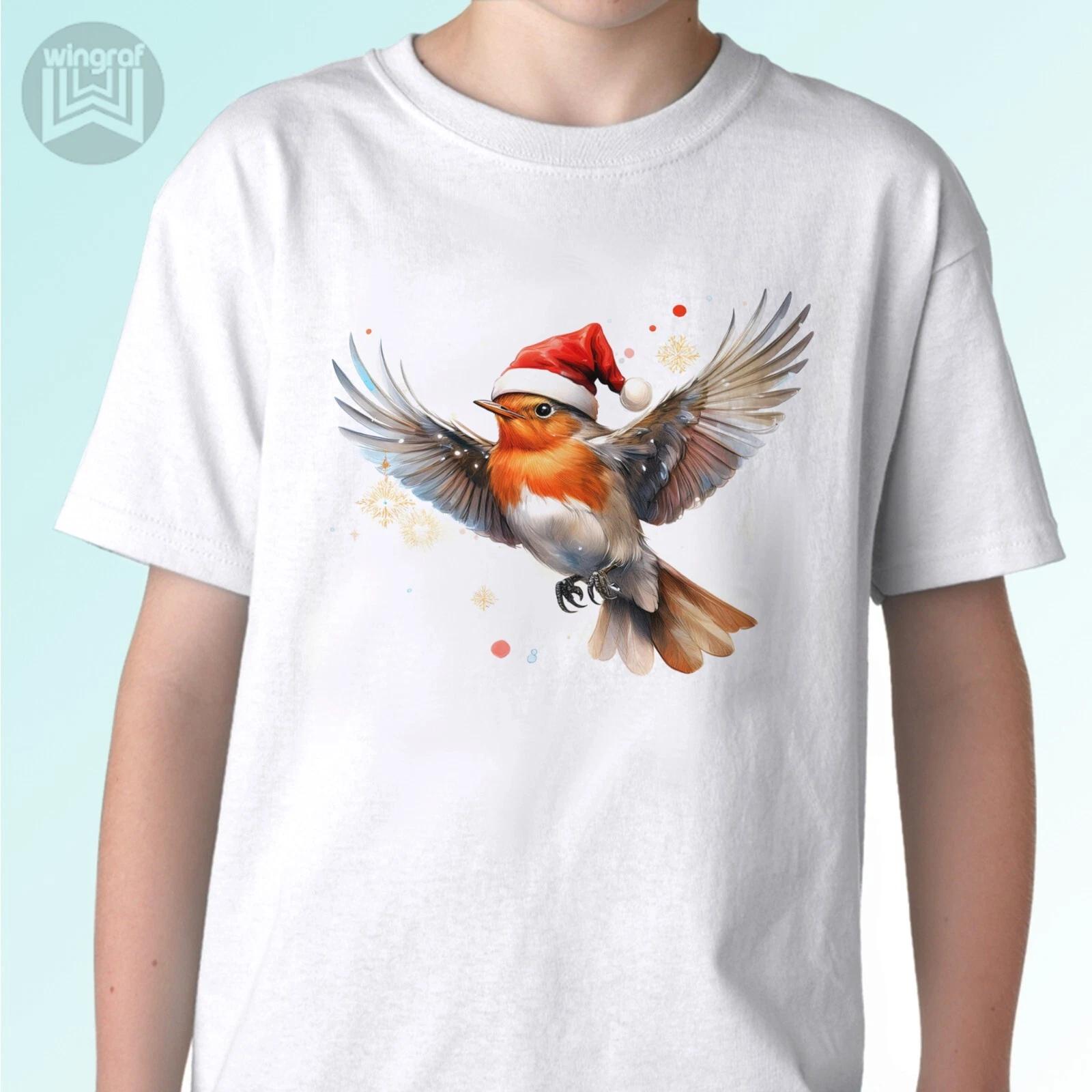 

Robin bird kids boys T-Shirt Christmas present top funny xmas party tee gift all sizes 120