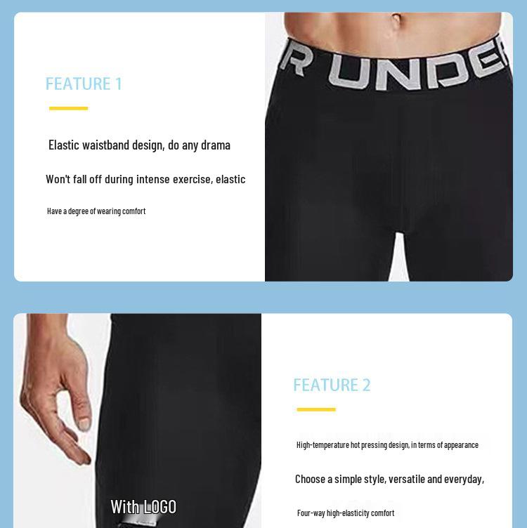 Brand Logo Ice Silk Stretch Men's Sports Tights - Autumn/Spring Base Layer for Running & Basketball, Nine-Point Length