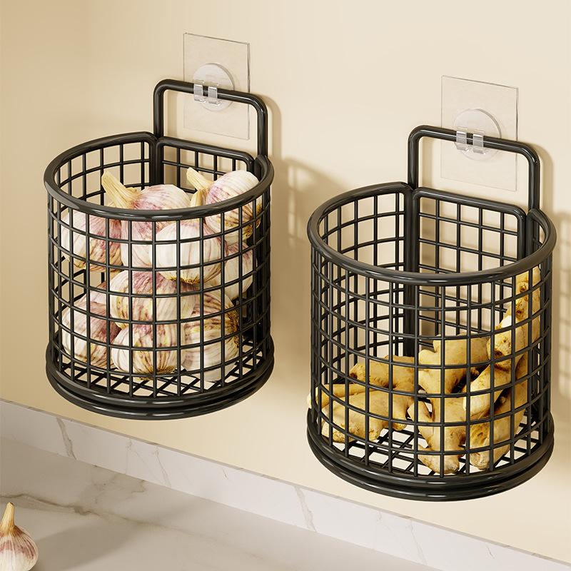 1/2/3 Grid Wall Mounted Kitchen Shelf Organizer Metal Rack Pantry Storage Garlic Ginger Hanging Wire Basket Holder