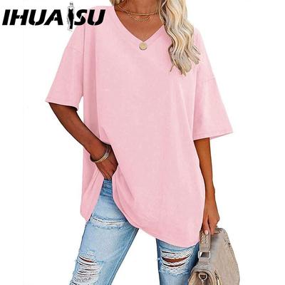 Blouse Tunique en Coton Lâche à Manches Courtes et Col en V pour Femmes Printemps Été Couleur