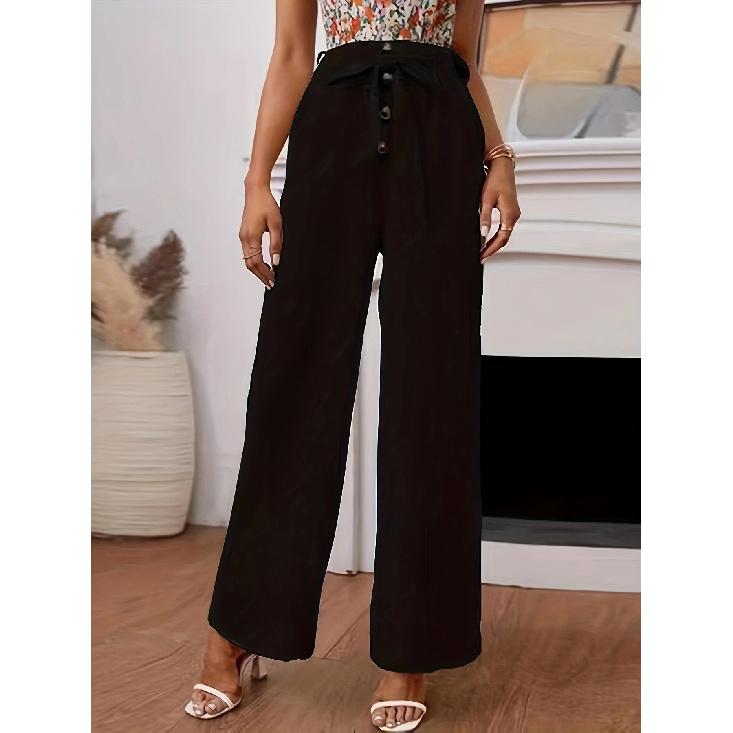 2026 Spring/Summer New Women s Solid Color Cotton-Linen Elastic Loose Casual Wide-Leg Trousers S чёрный