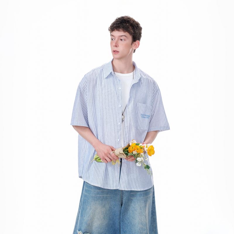 

Мечта, сделанная в американском стиле, чистый крой, полосатая силуэтная футболка с коротким рукавом для мужчин, летняя повседневная свободная мужская рубашка White 2XL