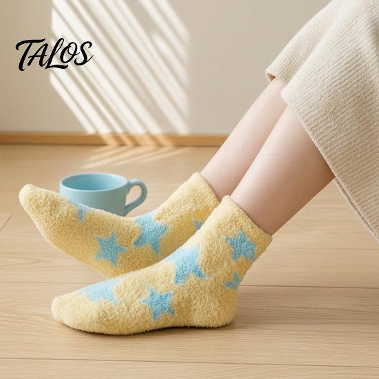 Warmth Retaining Sleep Socks Coral Fleece for Women, Soft Thermal Crew with Non-Binding Winter Gift Cold Feet Top, Fuzzy Cute Prints Autumn Velvet
