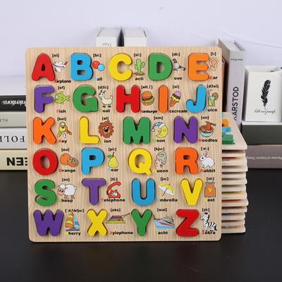 Holz-Alphabet-Puzzle für Kleinkinder im Alter von 1, 2, 3, 4, 5 Jahren, Cartoon-Tier, frühes kognitives Lernen