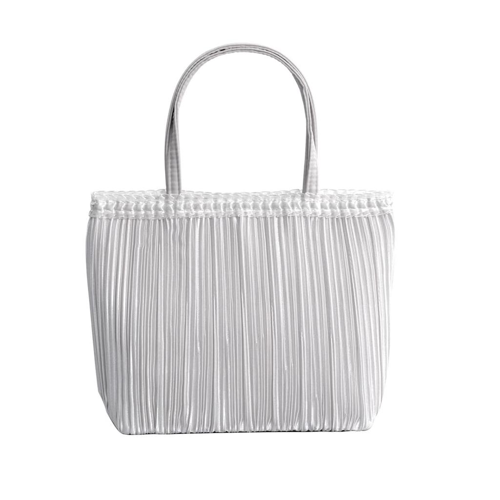 Kouei Store Large Capacity Tote Bag, Formal, Sub-Bag, Party Bag, Horizontal Pleated, Perfect for Weddings, Graduations, Mother's Day, Silver,
