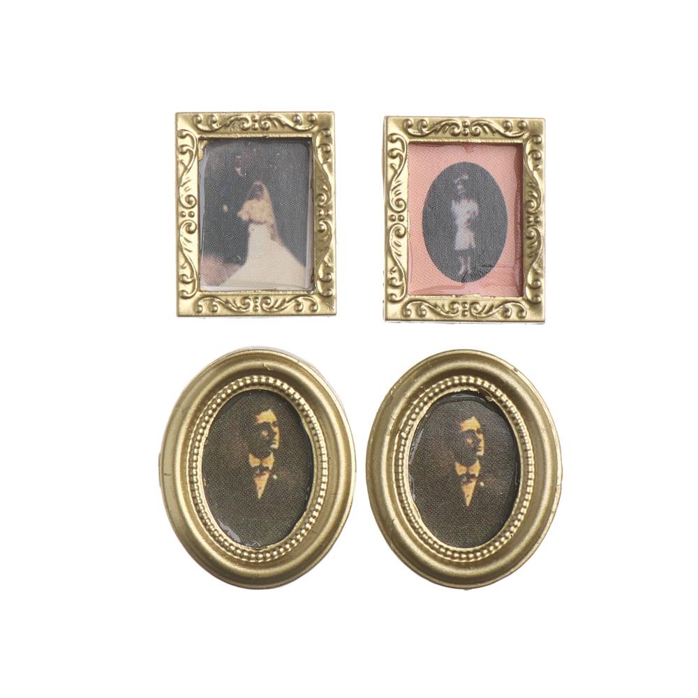Vintage 1:12 Scale Miniature Oil Painting Toys Doll Accessories Dollhouse Ornament Framed Photos Mural Wall Picture Home Decor