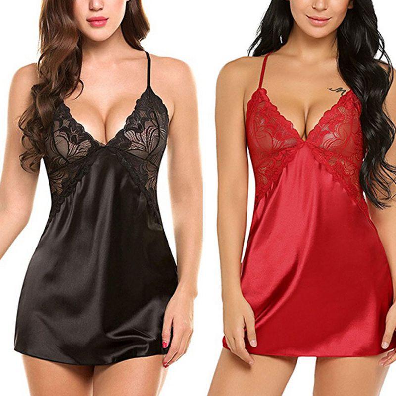Elegant Women Lady Sexy Lace Sleepwear Satin Nightwear Lingerie Pajamas Suit Size S-xl For Ultimate Comfort