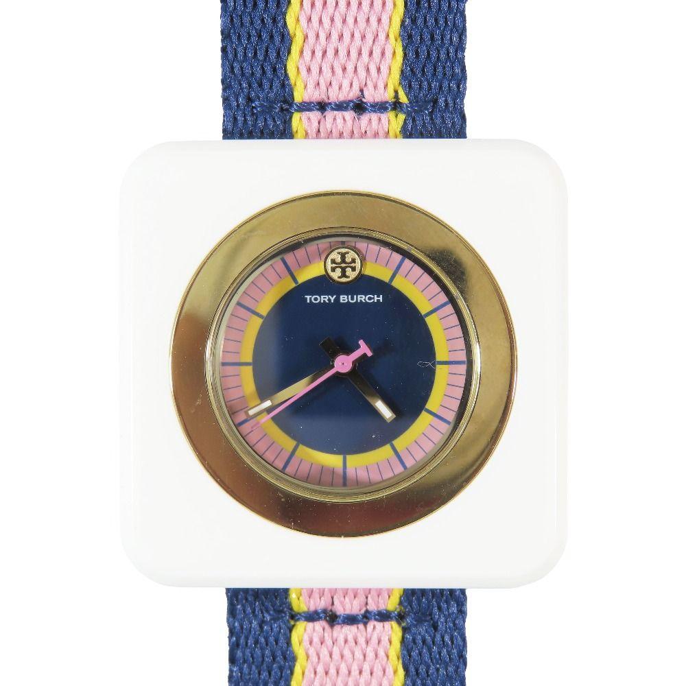 Used Good Condition Tory Burch The Izzie Nylon Strap Watch Quartz Watch TBW3015 Multicolor Ladies Old Clothes Used USED