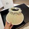 Summer Vinyl UV Protection Sun Hat Pearl Lace Sun Protection Empty Top Hat Outdoor Grass Woven Sun Hat