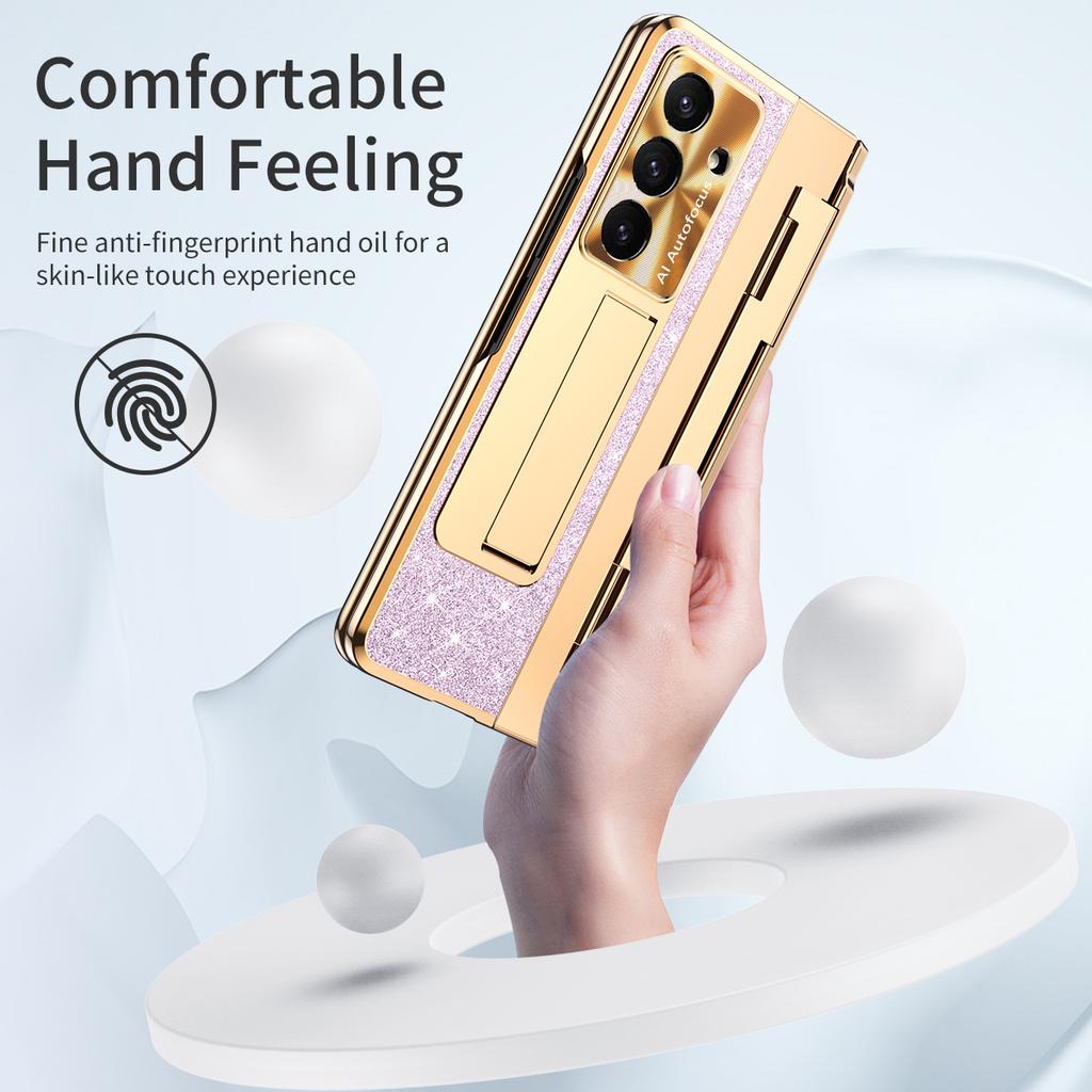 For Samsung Galaxy Z Fold7 5G Case with Kickstand Hinge Protection Rhinestone Glitter PC Phone Cover