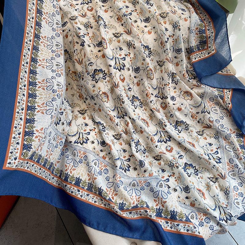 Versatile Cotton Linen Check Print Sun Protection Travel Shawl Scarf - Large 130 Square