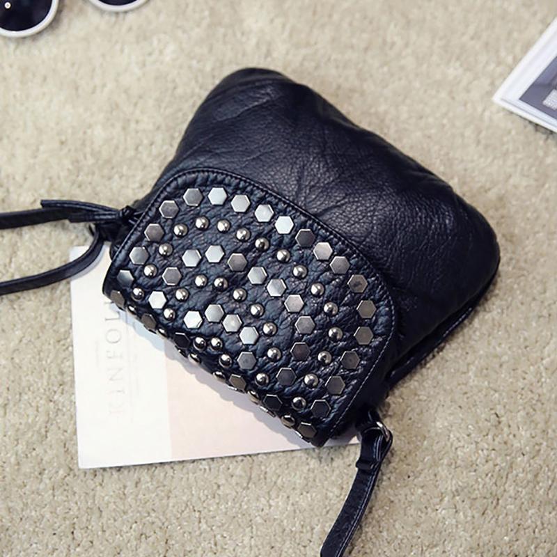 Soft Washing PU Leather Shoulder Bags for Women Black Color Rivet Handbag Crossbody Purse Female Flap Messenger Bags