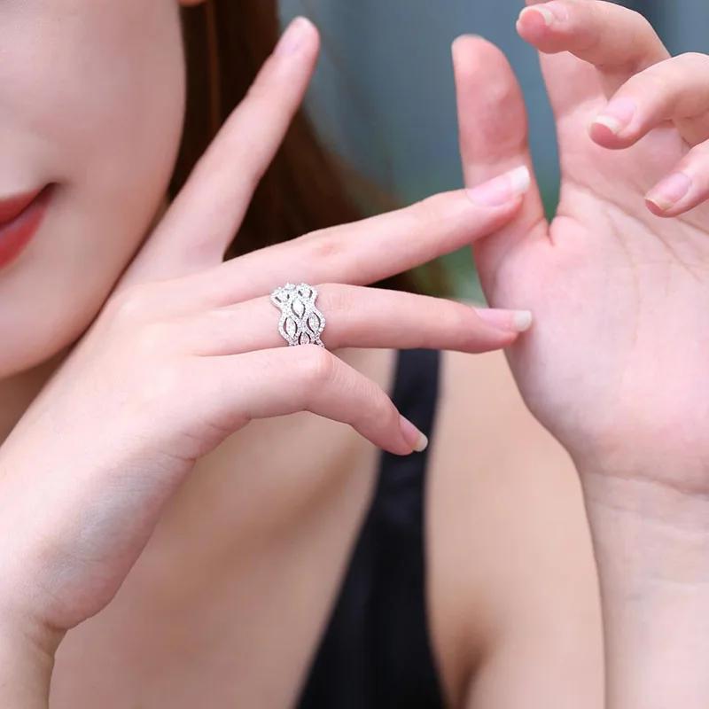 Luxury Ring Micro-Set Zircon For Women's 925 Silver Plated New Temperament Geometric Ring Wedding Party Jewelry Gift