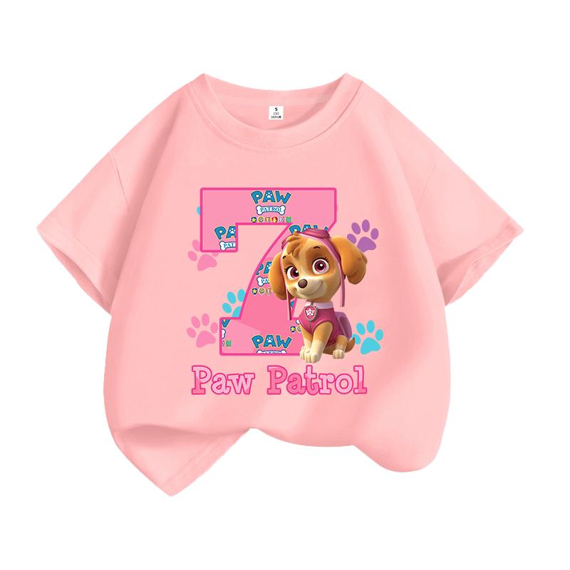 Paw Patrol T-shirt Tecknad Tryck Rund Hals Kort Ärm Toppar Söta Flickkläder Födelsedags Mode T-shirts