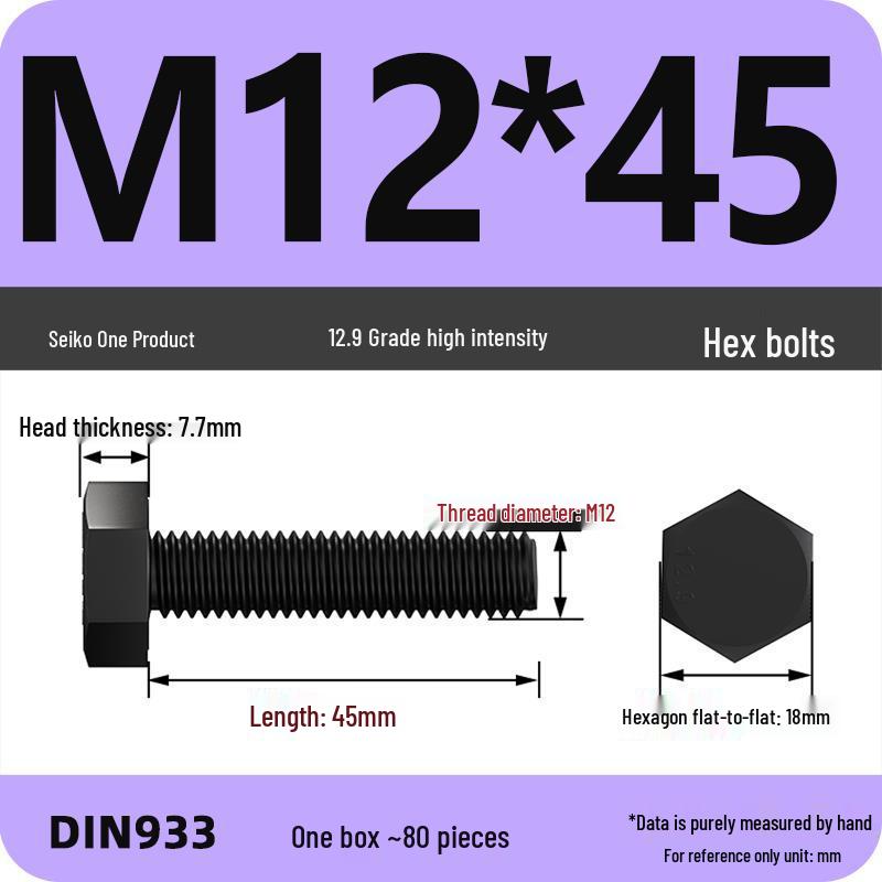 High Strength Class 12.9 Hex Bolt Set: M4-M16 Sizes