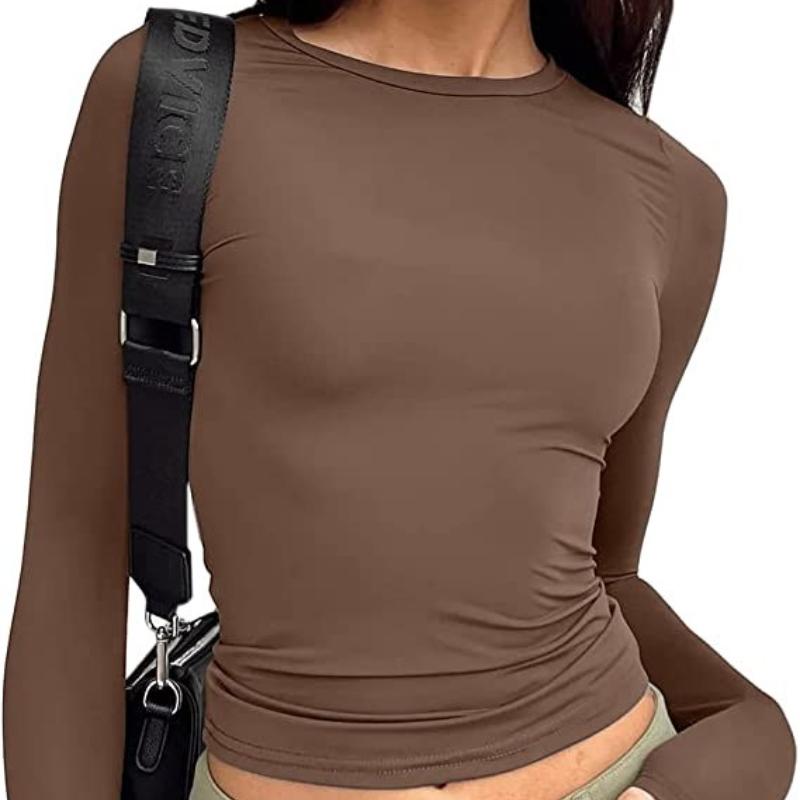 Women's Versatile Irregular Slim-fit Bottoming Top T-shirt Round Neck Solid Color Slim-fit Long Sleeves