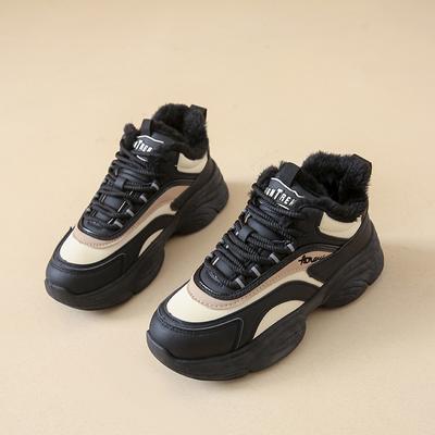 2024 Winter Women's Mid Top Chunky Sneakers Casual Leather Platform Lace Up Walking Dad Shoes Fashion Sport Tennis