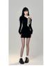 French Black Off-Shoulder Bow Knit Dress – Women's Slimming Hip-Hugging Short Skirt for Spring & Autumn