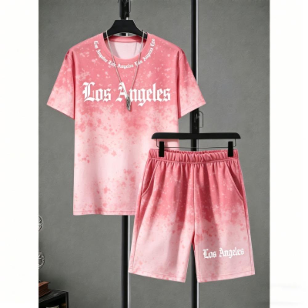 Fashion Men's Set Letter Zebra Stripe Colorful Printed Men's T-shirt and Shorts 2 Piece Set Summer Casual Outdoor Men's and Women's T-shirt Sets