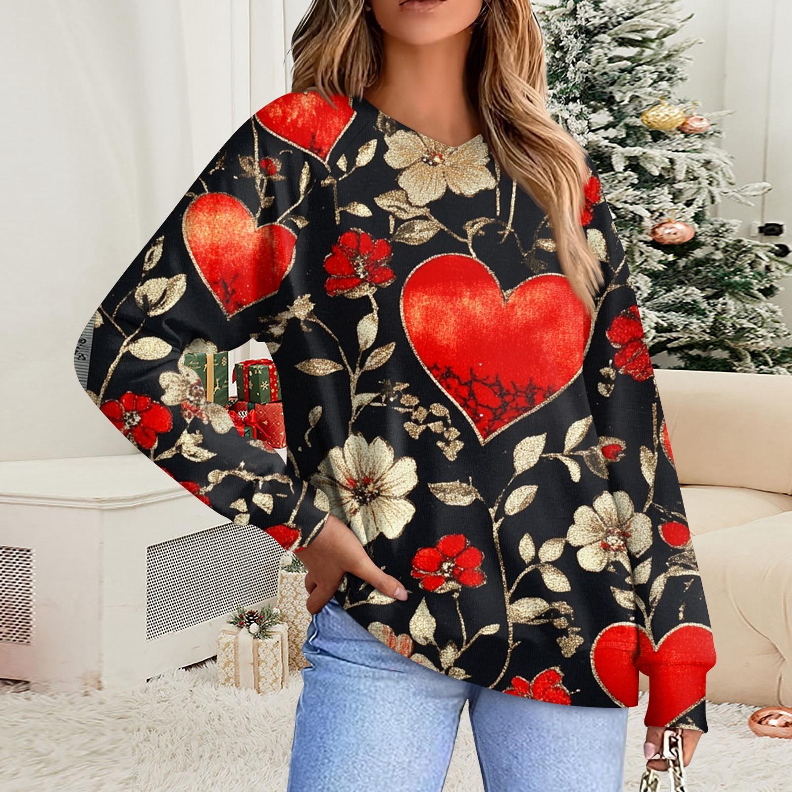 

Женская повседневная мода комфорт с манжетой V-образным вырезом с принтом ко Дню святого Валентина пуловер с капюшоном M тёмно-синий