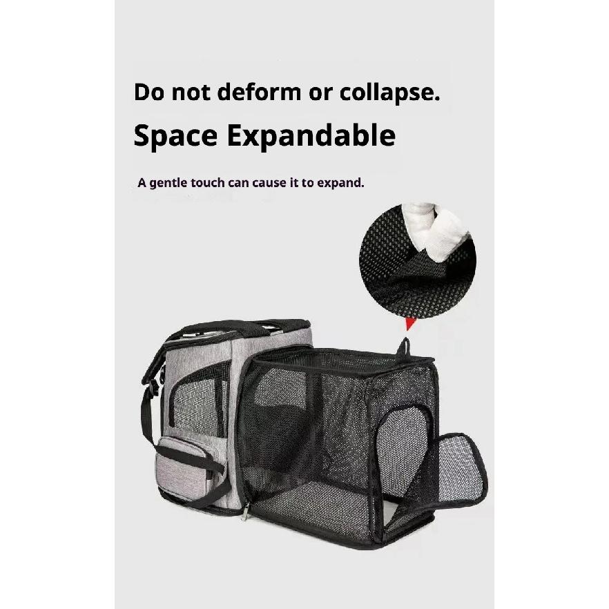 Expandable Pet Carrier Backpack for Cats Small Dogs, Breathable Foldable Travel Bag with Side Extension and Safety Leash